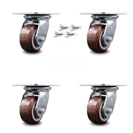 Service Caster 4 Inch Polyurethane Caster Set with Ball Bearings and Swivel Locks SCC SCC-35S420-PPUB-BSL-4